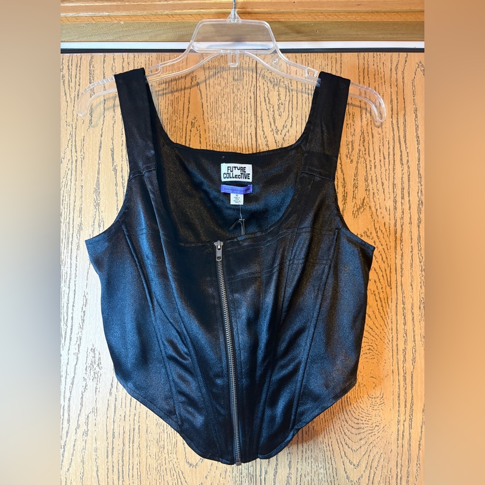 Black Faux Leather Zip-Front Tank Top